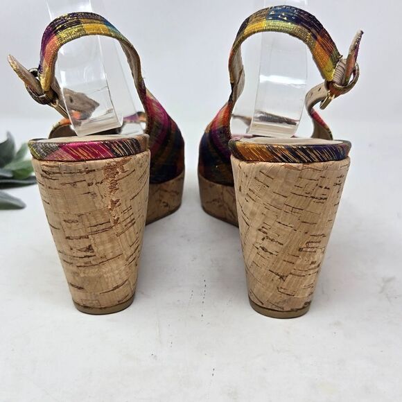 STUART WEITZMAN Jean Winsel Tinsel Metallic Plaid Cork Wedge 9N - Picture 7 of 13
